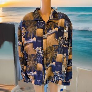 FUDA International Bomber Jacket Women XL 100% Silk Washable Tropical Pocket VTG